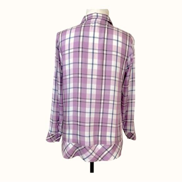 J.Jill Women’s Size MP Purple Plaid Rayon Button Down Shirt - Picture 2 of 13